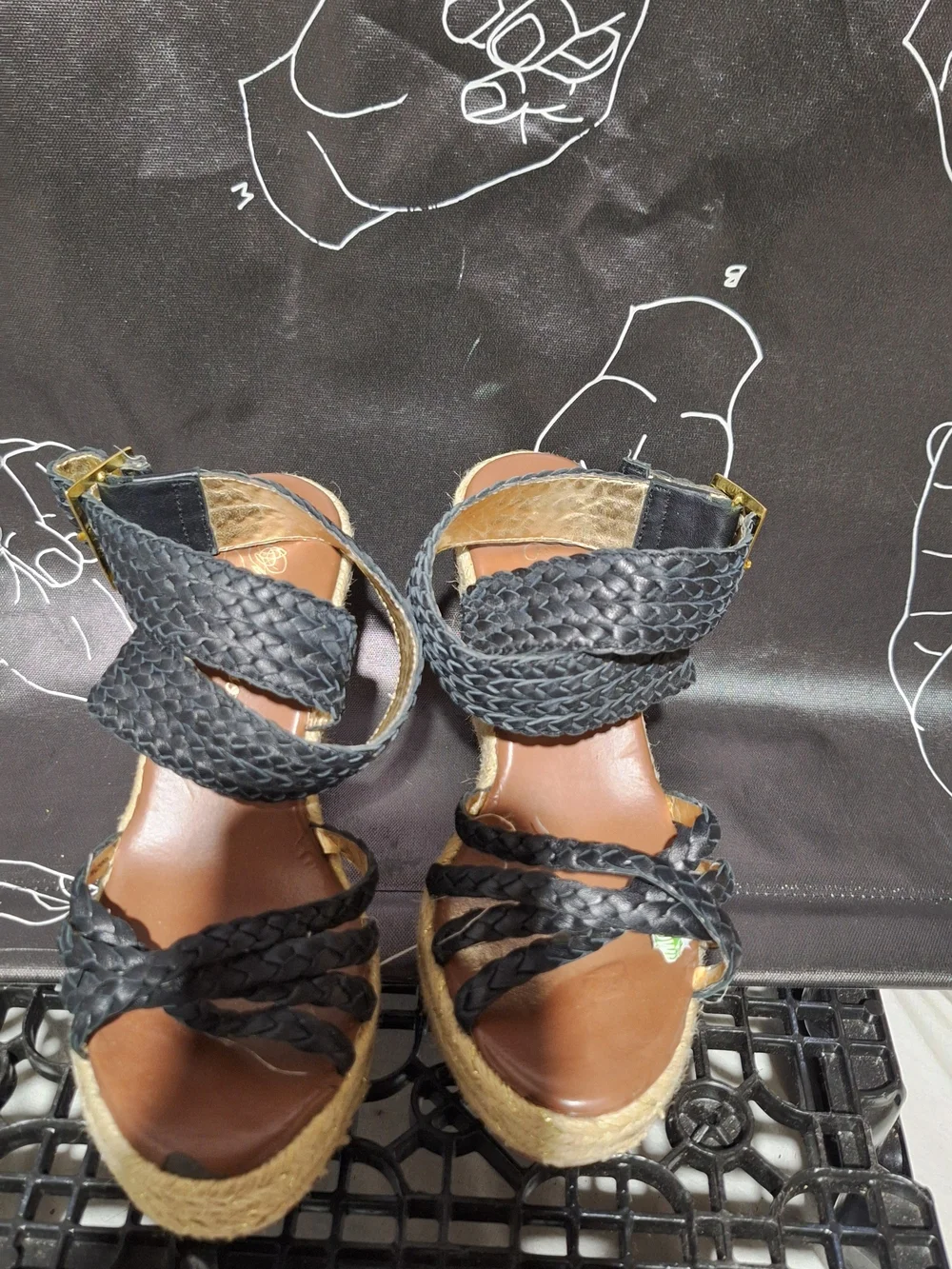 Woven Espadrille Wedge Sandals - Black